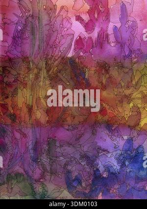 Abstrakt gemaltes Original Aquarell und Tinte Stift Hintergrund Textur Stockfoto