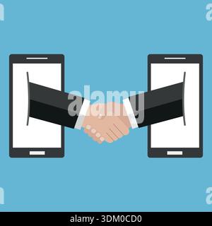 Handschlag. Illustration der Geschäftspartnerschaft, mobiles Geschäftskonzept. Stock Vektor