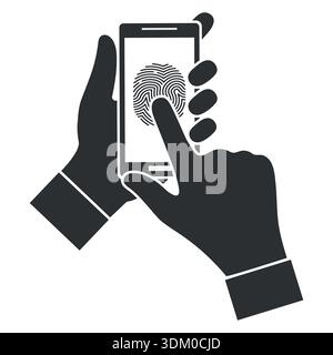Abbildung: Bildschirm eines Mobiltelefons. Fingerabdruckbiometrie. ouch Fingerabdruck-ID sichere Identifizierungsprüfung auf dem Mobiltelefon in persönlicher Hand Stock Vektor