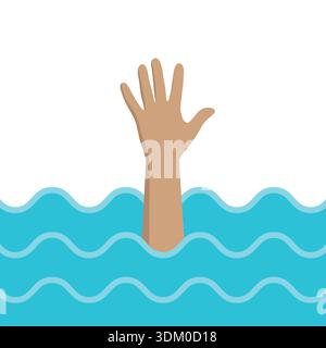 Illustration eines ertrinkenden Geschäftsmannes Hand im Wasser, der dem Unternehmen hilft, das Rettungskonzept horizontal zu überleben Stock Vektor