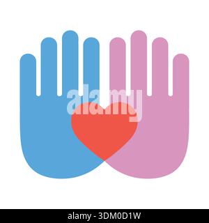 Männliche und weibliche Hand mit einem Herzsymbol auf weißem Hintergrund Stock Vektor