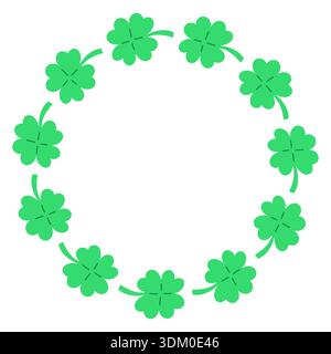 Skurriler Vektorkreisrahmen aus grünen Kleeblättern. Niedlicher handgezeichneter Schamrock-Kranz isoliert auf weißem Hintergrund, perfekt für St. Patricks Day Stock Vektor