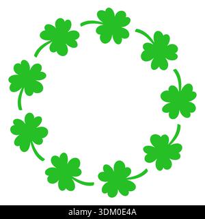 Skurriler Vektorkreisrahmen aus grünen Kleeblättern. Niedlicher handgezeichneter Schamrock-Kranz isoliert auf weißem Hintergrund, perfekt für St. Patricks Day Stock Vektor