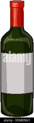 Vektorillustration einer dunkelgrünen Weinflasche mit roter Folie auf weißem Hintergrund Stock Vektor