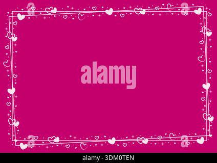 Eleganter Rechteckiger Rahmen Mit Liebe Herzen Ornament Auf Fuchsia Pink Hintergrund Stock Vektor