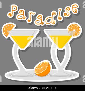 Illustration über das Thema des schönen Alkohol Cocktail Paradies, helles Paradies bestehend aus Vollglasbecher mit transparentem Cocktail und Eiswürfeln, Stock Vektor