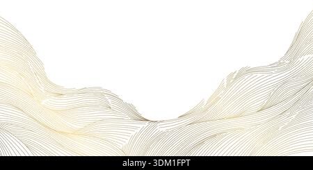 Elegantes goldenes Wellenmuster, weißer Hintergrund, abstrakte wellige Kurven, glattes, fließendes Design. Luxusvektor-Illustration, japanisches Ornament, modern Stock Vektor
