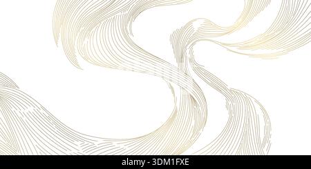 Elegantes goldenes Wellenmuster, weißer Hintergrund, abstrakte wellige Kurven, glattes, fließendes Design. Luxusvektor-Illustration, japanisches Ornament, modern Stock Vektor