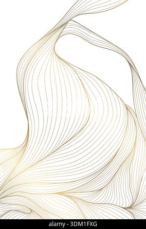 Elegantes goldenes Wellenmuster, weißer Hintergrund, abstrakte wellige Kurven, glattes, fließendes Design. Luxusvektor-Illustration, japanisches Ornament, modern Stock Vektor