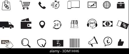 Minimalistische Icon-Kollektion für Online-Einzelhandel und Lieferposition. Stock Vektor