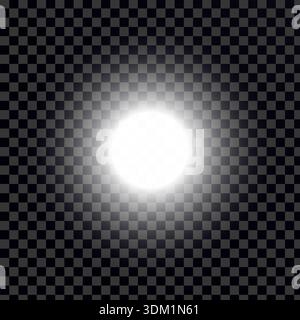 Helles kreisförmiges Leuchten auf einem transparenten Schachbretthintergrund mit Lichteffekten Stock Vektor