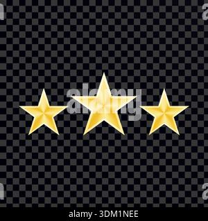 Drei goldene Sterne auf kariertem Muster. Stock Vektor