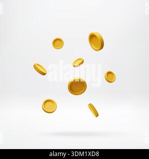 Viele goldene 3D-Münzen schweben in der Luft. Konzept von Finanzwachstum, Investitionen und Vermögensakkumulation für Geschäftserfolg und Online-Zahlungen. Vektor Stock Vektor