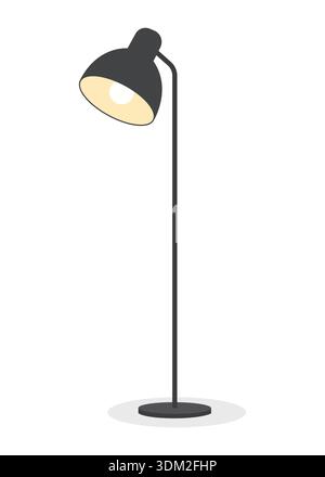 Moderne schwarze Stehlampe Vektor-Illustration mit warmem Licht für minimalistische Innenraumeinrichtung Stock Vektor