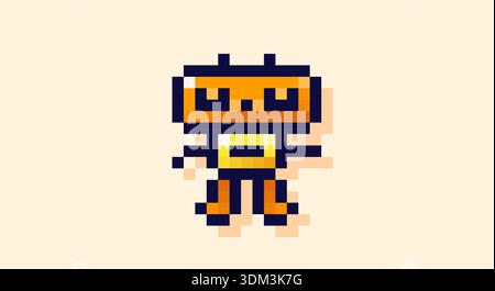 Pixel Art Raider in Gelb und Orange gemalt. Stock Vektor