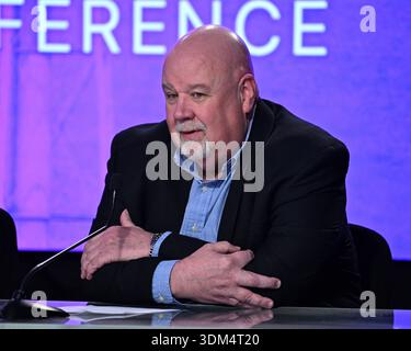 John Honeycutt, Vorsitzender des Artemis II Mission Management Teams der NASA, gibt am Dienstag, den 3. Februar 2026, im Rahmen einer Pressekonferenz im Kennedy Space Center, Florida Details zu den Ergebnissen der Artemis II Nasskleiderprobe. Foto: Joe Marino/UPI Credit: UPI/Alamy Live News Stockfoto