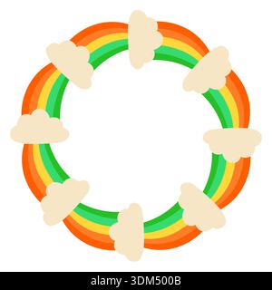 Skurriler Vektorrahmen des St. Patricks Day mit Regenbogenelementen, die in kreisförmigen Kränzen angeordnet sind. Niedliches flaches Design für Weihnachtskarten, Poster, Einladungen Stock Vektor