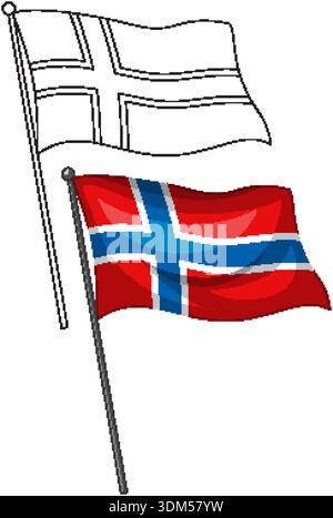 Eine farbige Vektor-Illustration der norwegischen Flagge, die auf Pfählen winkt Stock Vektor
