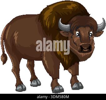 Ein brauner amerikanischer Bison steht im Cartoon-Vektor-Stil auf weißem Hintergrund Stock Vektor