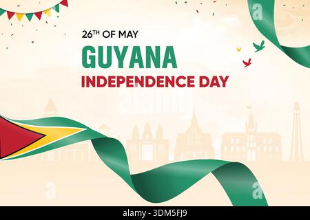 Guyana-Flagge Winkt Auf Skyline-Hintergrund. Unabhängigkeitstag Konzept Design Vektor Illustration. Stock Vektor