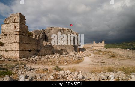 Die Antike Stadt Tlos. Wichtiges Siedlungsgebiet der historischen lykischen Stadt. Fethiye, Provinz Mugla, Türkiye Stockfoto
