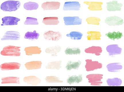 Große Auswahl an farbenfrohen Aquarellflecken Stock Vektor