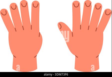 Hände zeigen die Nummer 9 mit fünf Fingern und vier. Flache Vektor-Zeichentrickhandgeste für das Zahlenlernen in der Früherziehung Stock Vektor
