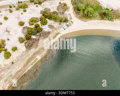Luftaufnahme des Kajakstarts auf dem gerard Drive, East hampton, ny Stockfoto