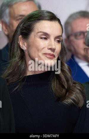 Königin Letizia von Spanien nimmt am 4. Februar 2026 an der institutionellen Veranstaltung zum Weltkrebstag 2026 im Green Patio Espace in Madrid Teil. Stockfoto