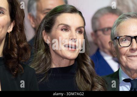 Königin Letizia von Spanien nimmt am 4. Februar 2026 an der institutionellen Veranstaltung zum Weltkrebstag 2026 im Green Patio Espace in Madrid Teil. Stockfoto