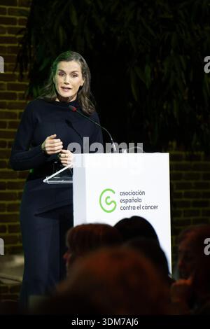 Königin Letizia von Spanien nimmt am 4. Februar 2026 an der institutionellen Veranstaltung zum Weltkrebstag 2026 im Green Patio Espace in Madrid Teil. Stockfoto