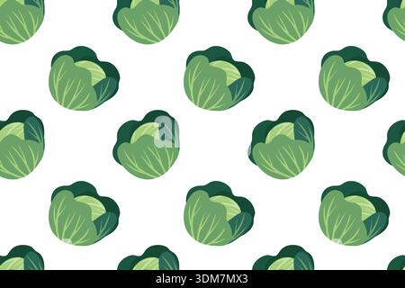 Nahtloses Muster mit Kohl. Handgezeichneter bunter Salat und Gemüseblätter. Gesunde Bio-Produkte. Frisches, gesundes Gemüse. Stock Vektor