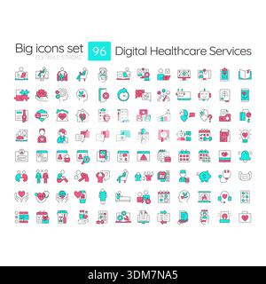 Digitale Gesundheitsdienste zwei farbige Linien-Symbole gesetzt Stock Vektor