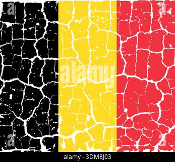 Abbildung der belgischen Nationalflagge auf einer gerissenen Wand. Grunge-Hintergrund im Distress-Stil mit offiziellen belgischen Farben. Stock Vektor