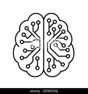 Minimalistisches Gehirnsymbol mit Schaltplatinenmuster für maschinelles Lernen und neuronale Netzwerke Stock Vektor