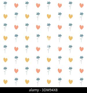 Nahtloses Muster farbenfrohe Pastellherzen und Blumen Stock Vektor