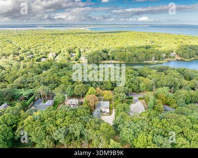 Luftaufnahme der Fenmarsh Road und Umgebung, East hampton, ny Stockfoto