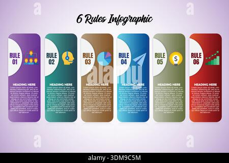 Moderne, vertikale Infografik-Vorlage mit Symbolen in 6 Schritten Stock Vektor