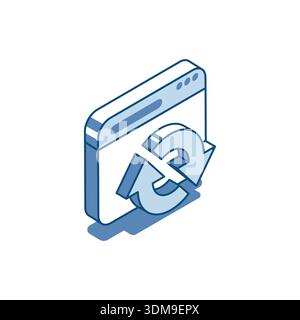 Lineare Linie des isometrischen Vektors des Programmfensters und kreisförmige Pfeile in Farbe auf weißem Hintergrund zur Aktualisierung der Seite des Webbrowsers oder Progra Stock Vektor