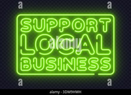 Leuchtendes Neonvektorzeichen für kleine Unternehmen. Ideal für Community-Kampagnen, Präsentationen und Werbeaktionen in sozialen Netzwerken. Stock Vektor
