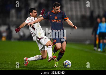 Monza, Italien. Februar 2026. MONZA, ITALIEN - 4. FEBRUAR: Carlos Augusto vom FC Internazionale Milano während des Coppa Italia-Spiels zwischen dem FC Internazionale Milano und Turin FC im U-Power Stadium am 4. Februar 2026 in Monza, Italien. (Foto: Alberto Gandolfo/BSR Agency) Credit: BSR Agency/Alamy Live News Stockfoto