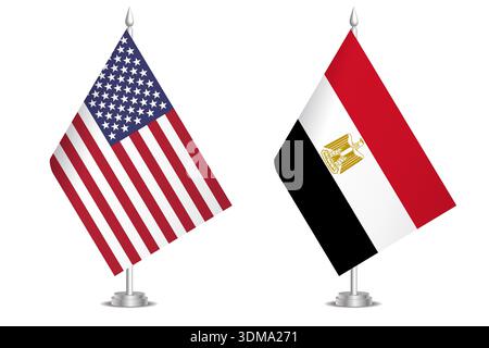 Flaggen der Vereinigten Staaten und Ägyptens. Das Konzept der Partnerschaft und des gemeinsamen Handelns. Symbol für Partnerschaft, Zusammenarbeit, internationale Zusammenarbeit, friedliche Verhandlungen, Allianz, bilaterale Kommunikation Stock Vektor