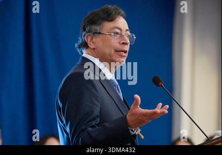 Washington, Usa. Februar 2026. Der kolumbianische Präsident Gustavo Petro spricht am 4. Februar 2026 in Washington, D.C. Foto: Olivier Douliery/ABACAPRESS.COM Credit: Abaca Press/Alamy Live News Stockfoto