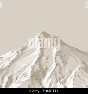 Stilisierte Nahdarstellung des Mount Hood Vulkan, Oregon, mit Betonung der monumentalen Bergpräsenz, der Masse und der vulkanischen Form im minimalistischen Stil. Stock Vektor