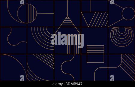 Nahtlose abstrakte Komposition. Einfache geometrische Formen erzeugen ein abstraktes Muster. Vorlage für goldenen Hintergrund. Die Idee von Tapeten, Cover Art und cr Stock Vektor