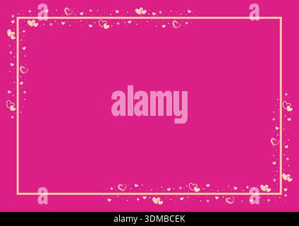 Gelber Rechteckiger Rahmen Verziert Mit Love Hearts Ornament Auf Rosa Hintergrund Stock Vektor