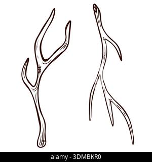 Eine Vektorillustration von zwei wunderschön gefertigten Baumzweigen in einem minimalistischen Stil, die einzigartige Kurven und detaillierte Linienführung zeigen. Stock Vektor