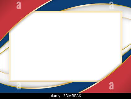 Rahmen mit bändern in serbischen Flaggenfarben und goldenem Rand. Dekorative, verdrehte Bänder umgeben die leere Mitte, perfekt für Zertifikate, Einladungen oder aw Stock Vektor