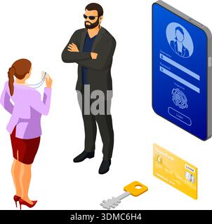 Persönliche Daten Cyber Internet- und Sicherheitsschutz Banner Telefon mit vertraulichem Datenschutz Schild Sicherheitspersonal Hero Badge Anmeldeformular antivi Stock Vektor