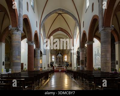 Innenansicht der Kirche Santa Maria del Carmine (Chiesa di Santa Maria del Carmine) in Mailand, Italien. Gotische Architektur mit gewölbter Decke und Stockfoto